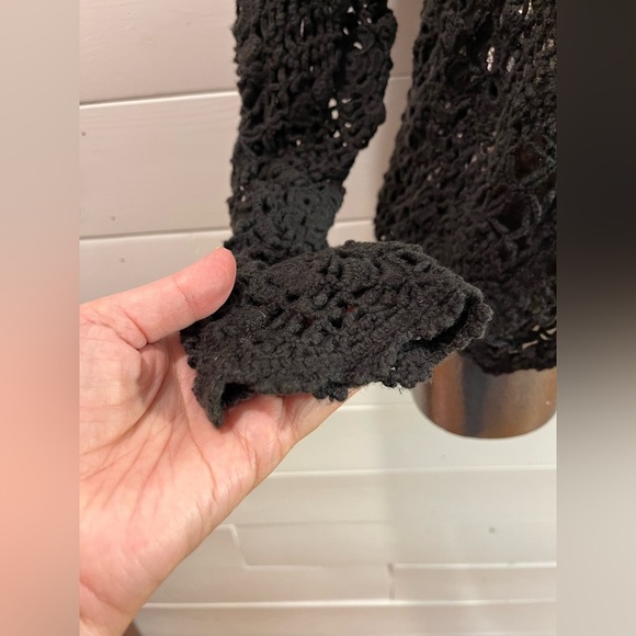 🖤 VINTAGE •IN-WEAR black crochet hoodie cardigan – Size S - Picture 5 of 10